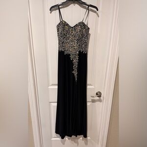 Black Evening Gown with Iridescent Crystal Bodice